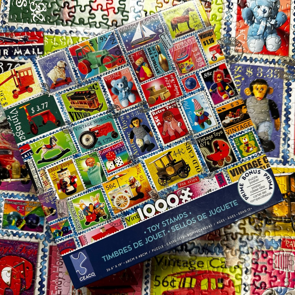 Ceaco Toy Stamps 1000 Piece Puzzle 19"x26" with Poster 100% Complete MINT!